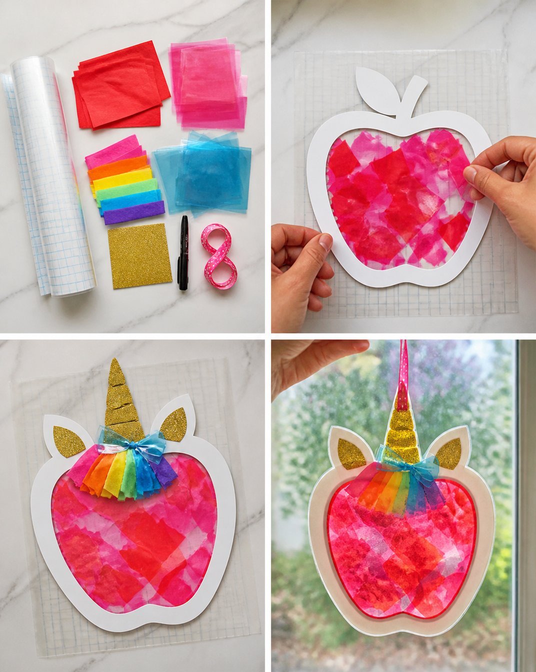 Pink Unicorn Apple Teacher Suncatcher Craft for Kids