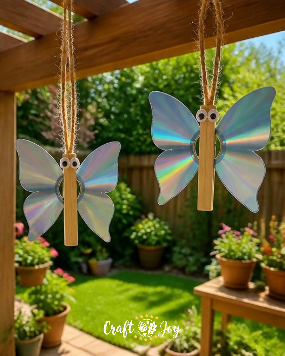 Upcycled CD Butterflies Suncatcher for Sparkling Garden Decor