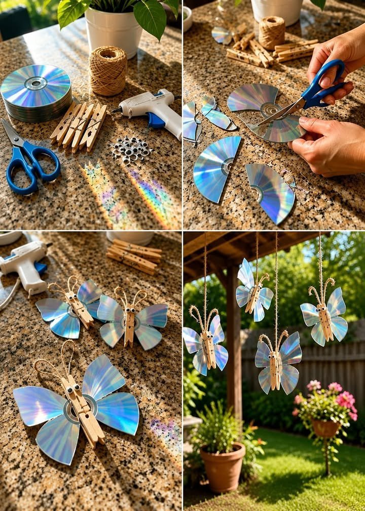 DIY Upcycled CD Butterflies for Sparkling Garden Decor