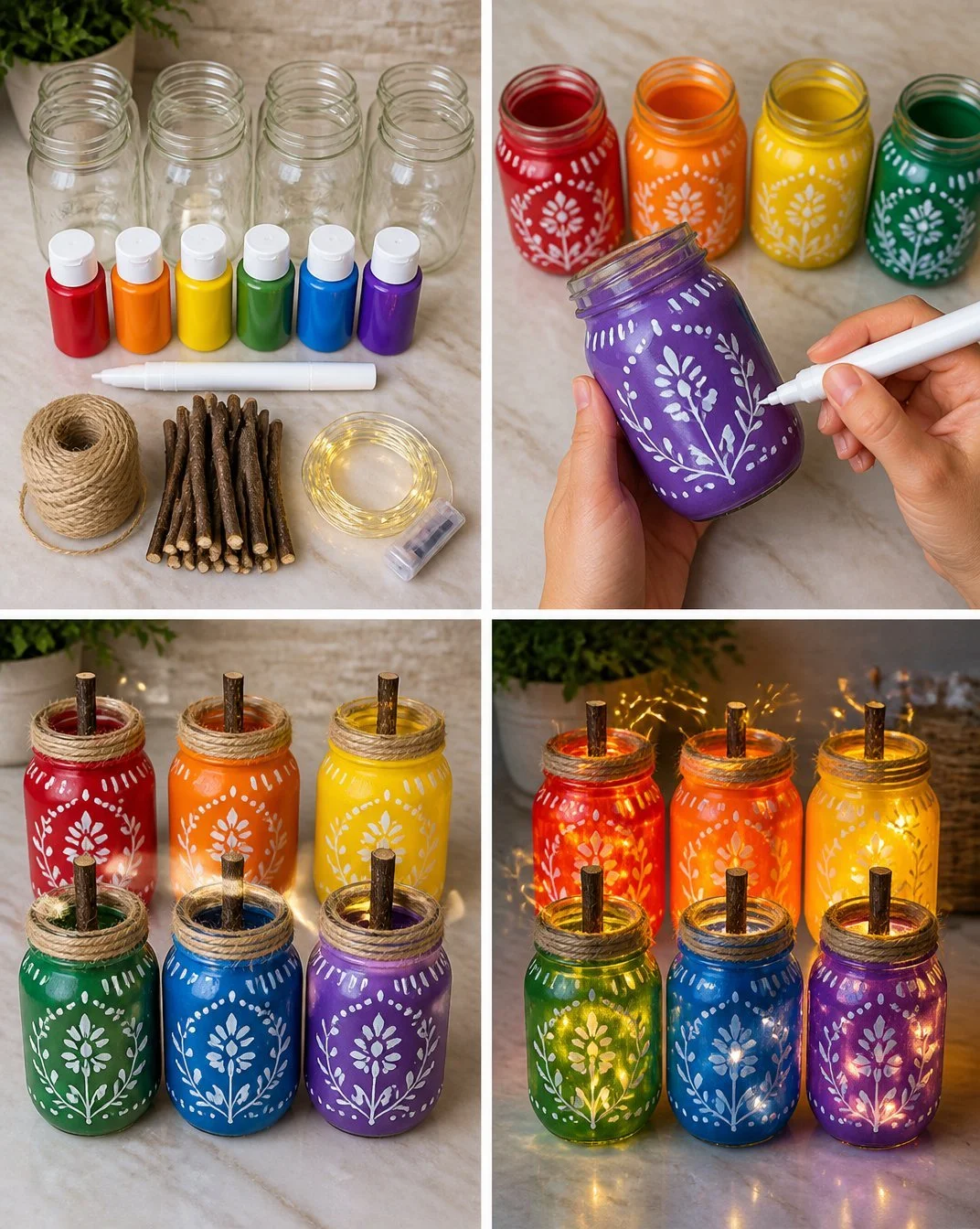 Colorful Folk-Art Pumpkin Mason Jars for Home Decor