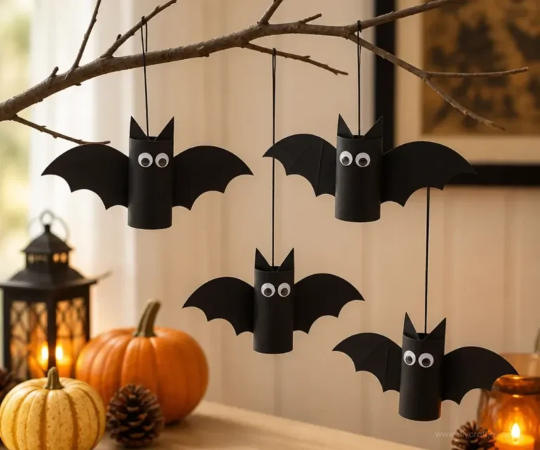 Easy DIY Halloween hanging bats made from paper for festive decorations.