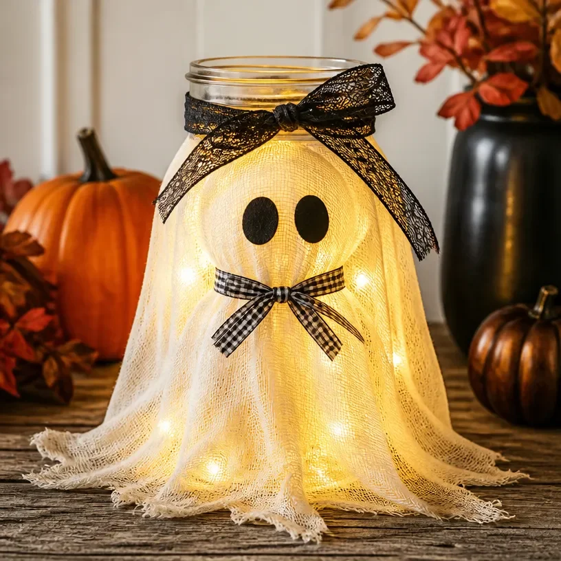 Ghost lantern | Crafts halloween, Halloween decorations, Make ghost