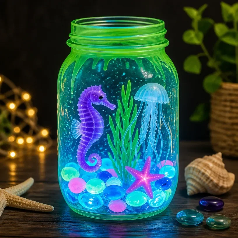 Glow in the dark science experiments | Science project ideas for kids, Glow in the dark science project, Aquarium jar craft
