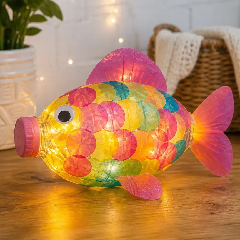 Kids crafting a glow-in-the-dark fish craft project