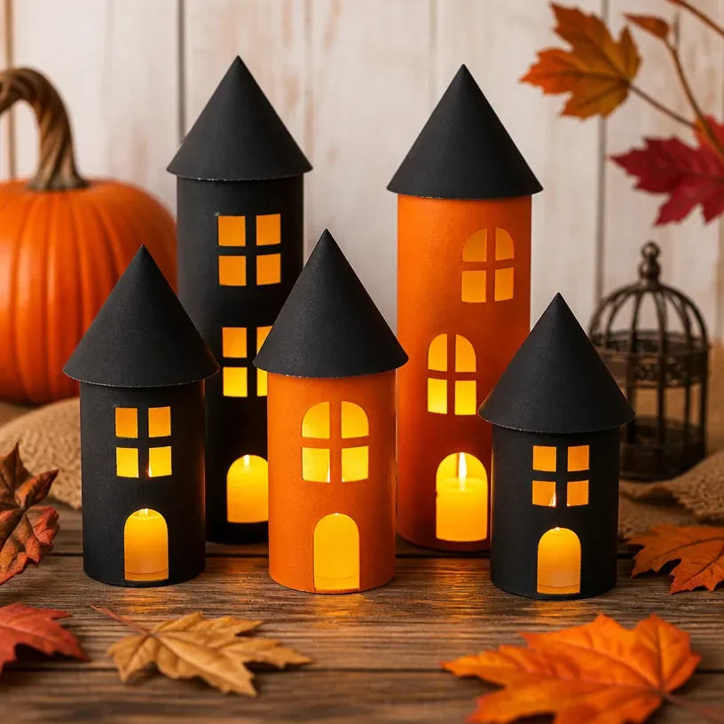 Halloween house paper towel roll | Haunted house toilet paper tube, Haunted house out of toilet tube, Easy diy halloween
