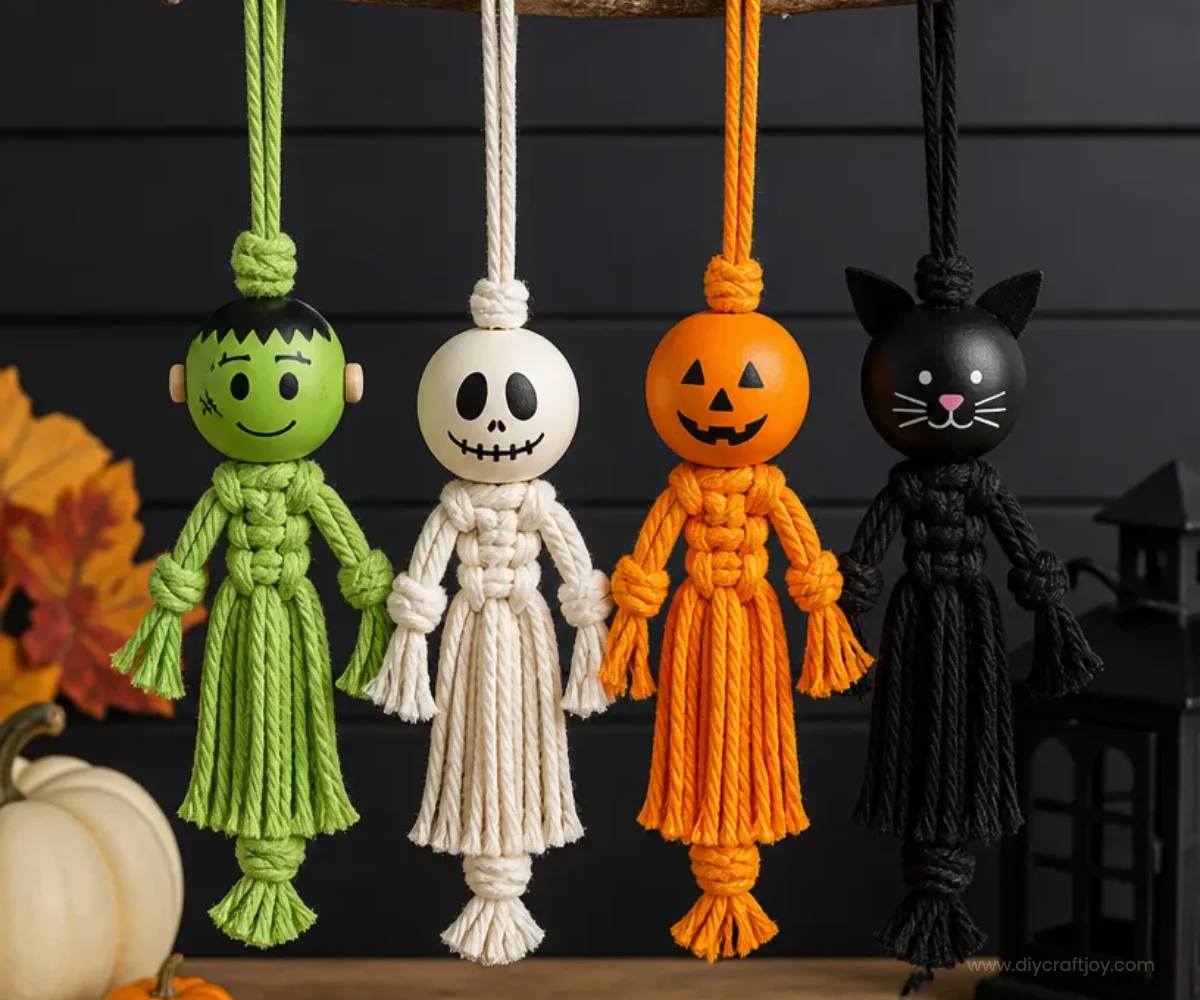Macrame Halloween Crafts for Kids: Monster Ornaments