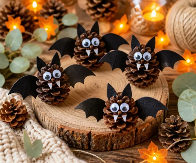 Pinecone craft and painted chestnut ornaments for fall decor inspiration