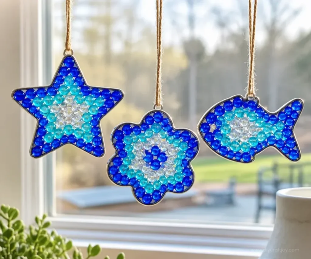 Star ornament craft made with colorful glass beads