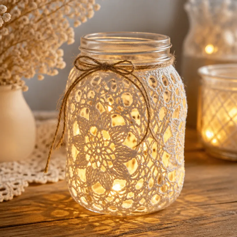 Vintage Lace Lantern with Firefly Lights